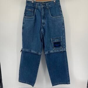 VTG Y2K First Down Zip Off Denim Jeans Mens 32 Cargo Baggy Skater Streetwear